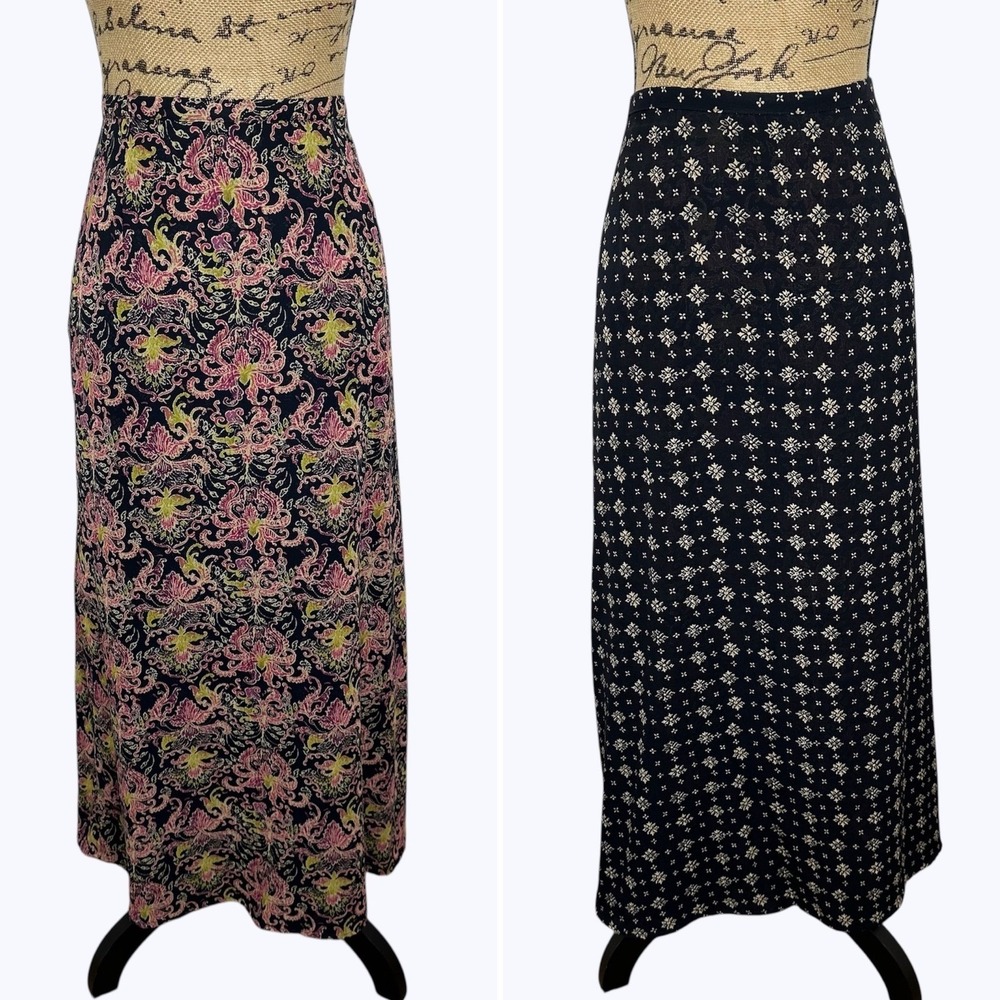 Emma James Reversible Maxi Skirt Black Pink‎ Floral Cottagecore Vtg 90s Sz 18W